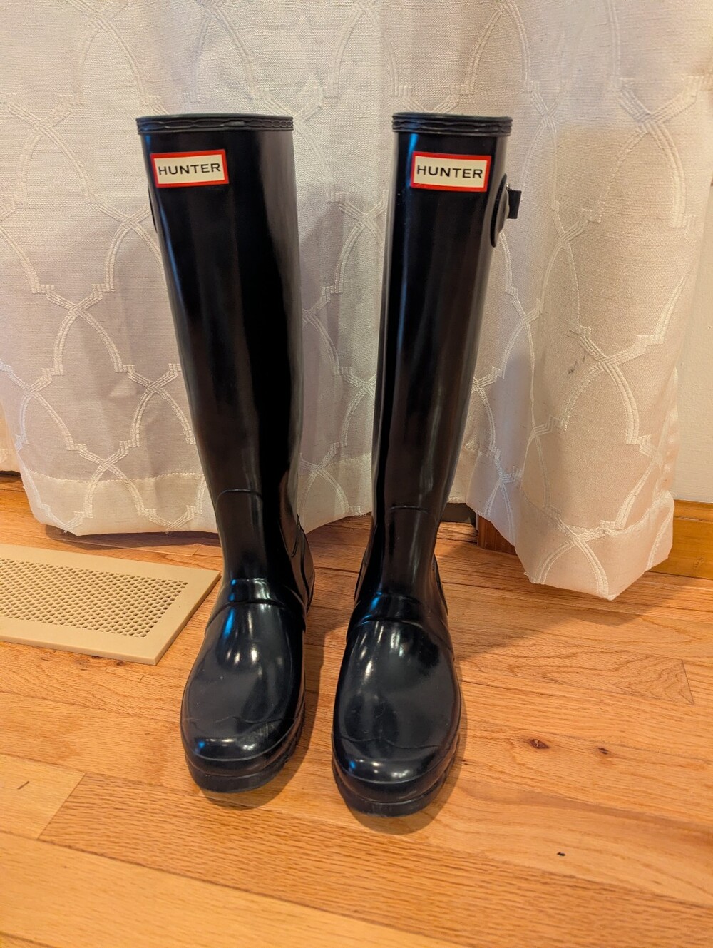 Hunter Glossy Black Tall Rain Boots- Navy
